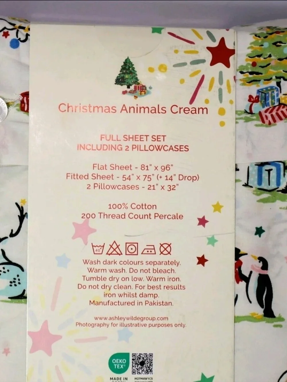 Cath Kidston London Full Size Sheet Set, Christmas Animals Cream, 100% Cotton